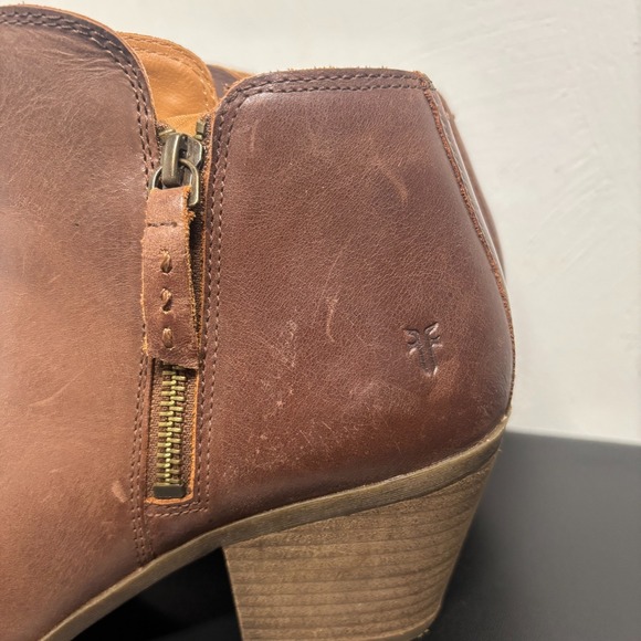 Frye Judith Double Zip Ankle Leather Booties Women's Size 9M Wheat Brown Wetsern - Picture 8 of 11